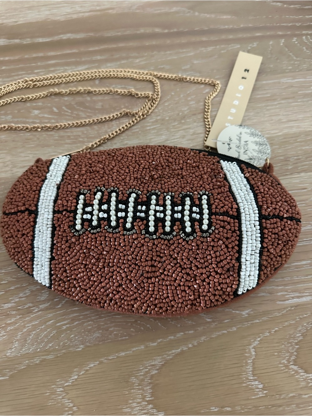 Viral Studio 12 Beaded Football Crossbody with Gold Chain